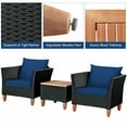 thumbnail image 3 of Resenkos 3 Pieces Outdoor Patio Rattan Furniture Set with Coffee Table and Cushions-Blue, 3 of 8