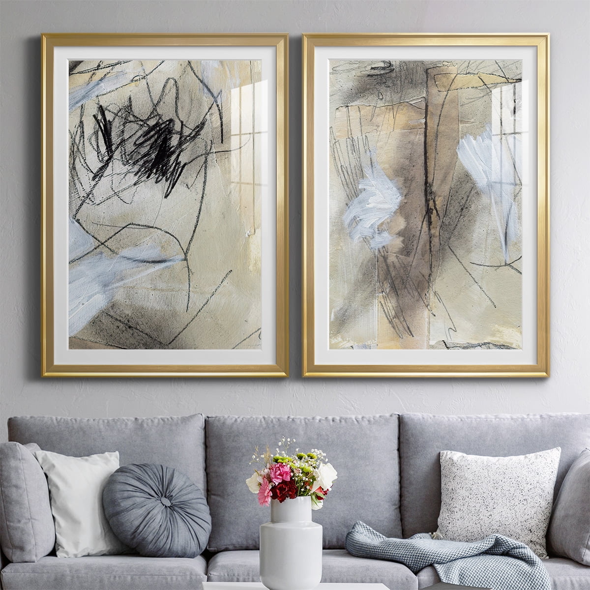 Wexford Home Masked Notes VII Premium Framed Print, 26.5" x 36.5" - Ready to Hang, Gold (Set of 2)