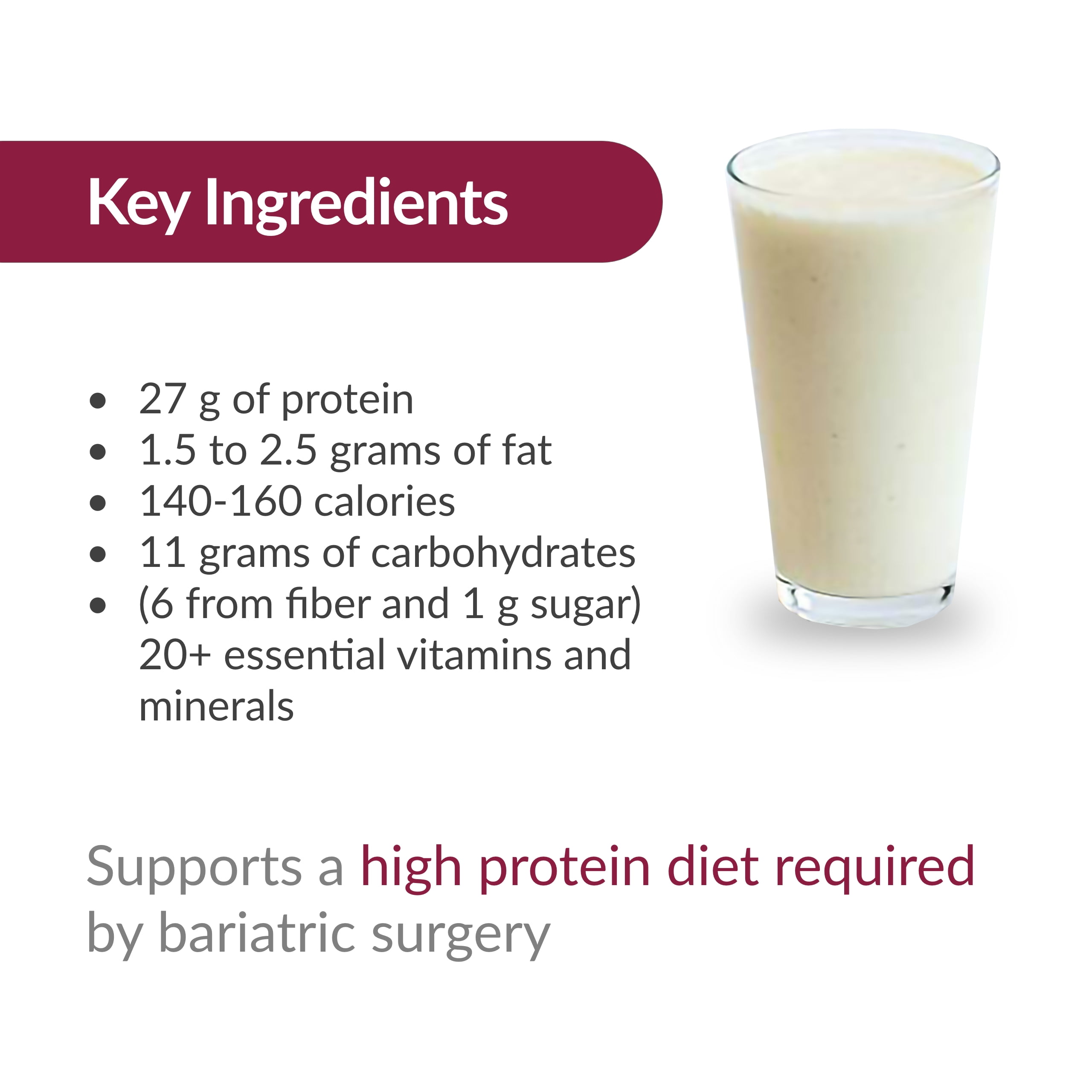 Bariatric Advantage High Protein Meal Replacement Drink Mix, Protein Powder Whey Isolate for Gastric Bypass and Sleeve Gastrectomy Patients, 27g Protein, Lactose Free - Vanilla - 28 Servings