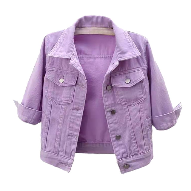 Baberdicy Veste en Denim Courte Colorée pour Femme, Manches 3/4, Veste Délavée Légère, Manteau Lohas Time, L