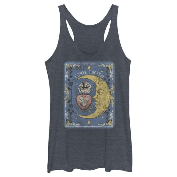 Women's Lost Gods Carpe Noctem Tarot Card  Racerback Tank Top Navy Blue Heather Large