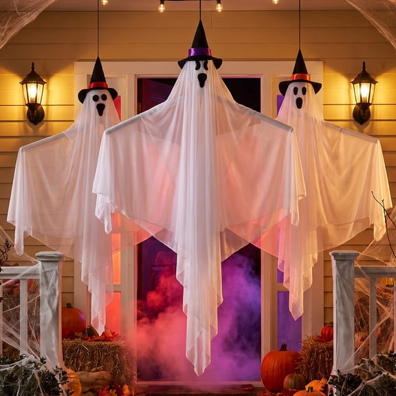 Ayieyill 3Pcs Halloween Hanging Ghost Outdoor Decor(1 x 3.28FT 2 x 2.62FT), Cute Flying Ghosts, Perfect for Halloween, Party Decorations