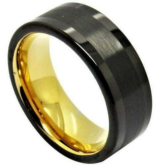Tungsten Rings for Men Wedding Bands for Him Womens Wedding Bands for Her 8mm Black Gold Brushed Wedding