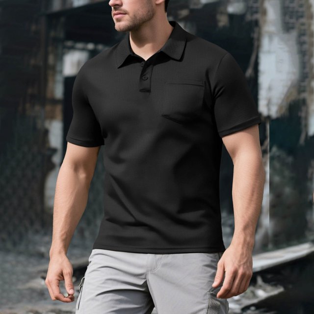 pstuiky camisetas para hombre, Camisetas para hombre, camisetas casuales básicas de cuello redondo, camisetas de manga corta con bolsillo, blusa de manga corta con cuello vuelto ropa de hombre l