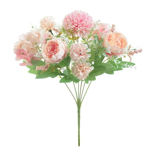GUOOL 7 Heads Artificial Silk Flowers Fake Bouquet Home Wedding Party Light Pink