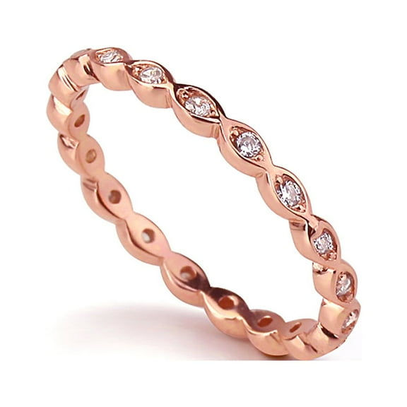 Women's Sterling Silver 14K Rose Gold Plated CZ Stackable Band Endless Eternity Ring 2MM ( Size 4 to 10 )