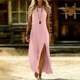 thumbnail image 7 of ClodeEU Women's Halter Neck Sleeveless Backless Maxi Dress,Beach Vacation Summer Dress with Slit Pink,Women's Plus XL, 7 of 7