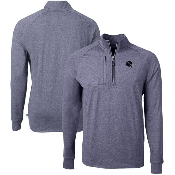 Men's Cutter & Buck Heather Navy Chicago Bears Big & Tall Adapt Eco Raglan Quarter-Zip Jacket
