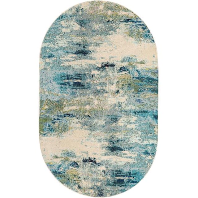 Unique Loom 3153824 5 x 8 ft. Avalon Chromatic Oval Rug, Light Blue