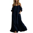 thumbnail image 2 of Guieoi Shift Dresses for Women 2026 Fall Off-Shoulder 3/4 Sleeve Maxi Dress with Pockets and Full Dress Blue XL, 2 of 5