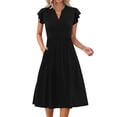 thumbnail image 4 of Fantaslook Summer Dresses for Women Ruffle Sleeve V Neck Midi Dresses Fashion Casual Flowy Vacation Sundress, 4 of 9