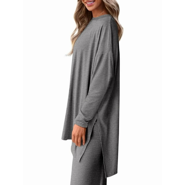 Conjuntos de Dos Piezas para Mujer, Camisetas de Larga A Juego, Pantalones Anchos y Chándales, Ropa de Otoño. Gris XL
