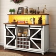 thumbnail image 2 of HOMCOM Farmhouse Coffee Bar Cabinet with LED Lights and Sliding Barn Doors, 55" Wine Bar Cabinet with Wine Racks and Glass Holder, Distressed White, 2 of 9