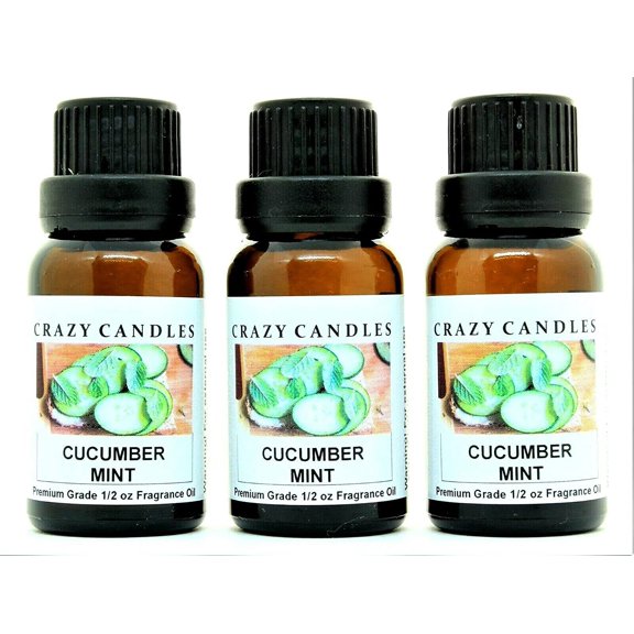 Crazy Candles Cucumber Mint 3 Bottles 1/2 FL Oz Each (15ml) Premium Grade Scented Fragrance Oil Made in USA