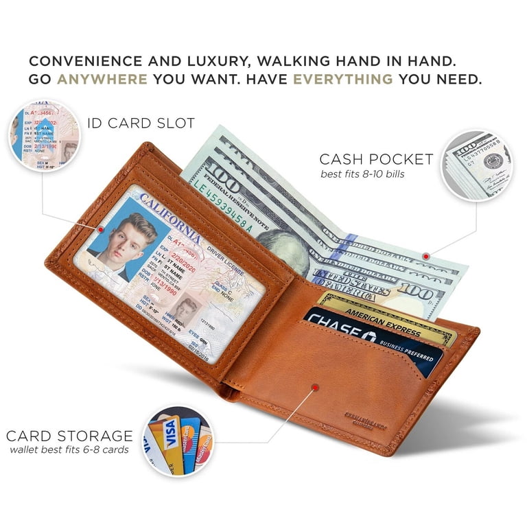 Mrain Men's Slim Bifold Wallet - Full-Grain Leather, RFID Blocking, Hidden Coin Pocket, Gift Box