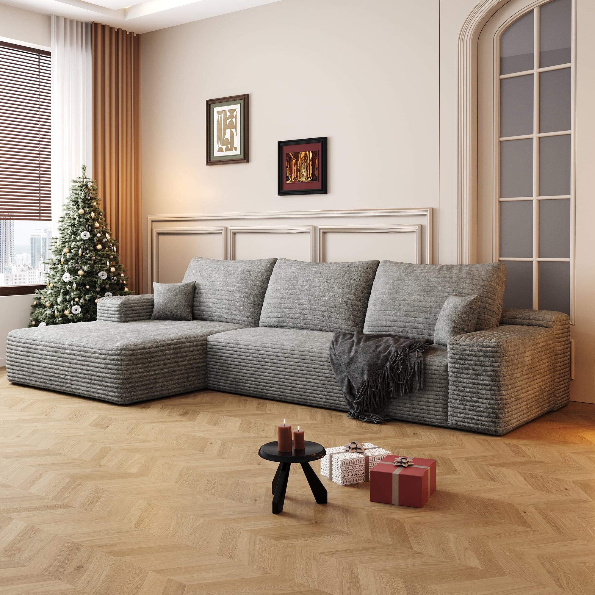 MAYEERTY 107" Gray Modern Modular Cloud Sectional No Assembly Neutral Room Decor