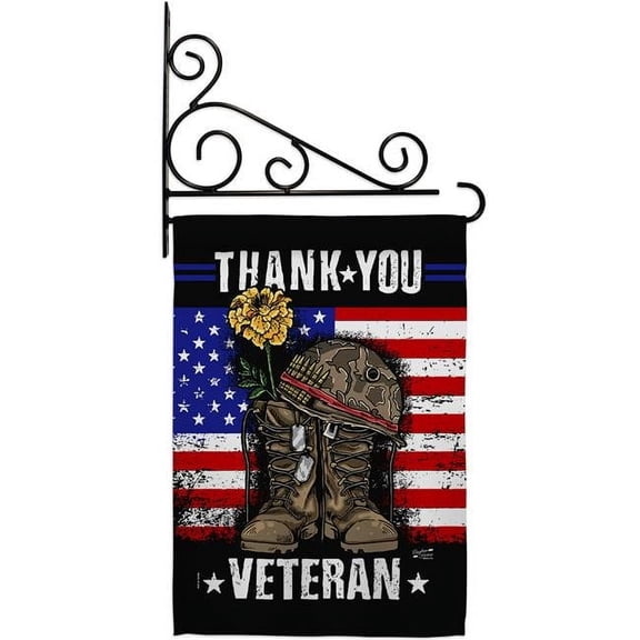 Breeze Decor  Thank You Veterans Garden Flag Armed Forces Service 13 x 18.5 in. Double-Sided Decorative Vertical Flags for House Decoration Banner Yard Gift