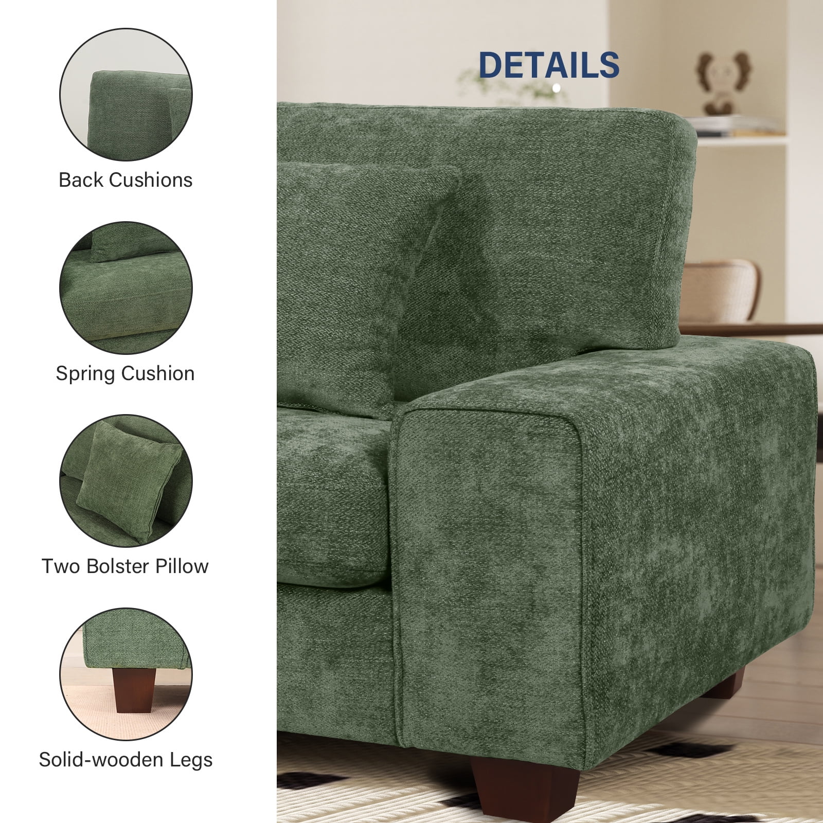 71.25" Modern Loveseat Sofa for Living Room with Removable Sofa Cushion and Detachable Sofa Cover, Small Sofa for Small Space(Green)