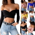 thumbnail image 5 of Women Slim Off Shoulder Shirt Crop Tops Blouses, 5 of 8
