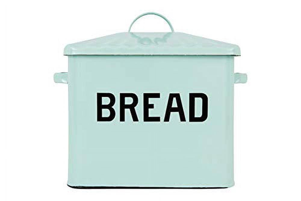 Woven Paths Enameled Metal Distressed Light Blue "BREAD" Box with Lid