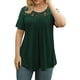thumbnail image 3 of Sonducket Camiseta de mujer Túnica plisada Top Cuello Manga corta Blusa de encaje de encaje de manga corta Prendas para la parte del cuerpo Verde oscuro SG, 3 of 5