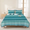 thumbnail image 3 of Twin Quilt Set 68''x86'', Teal Turquoise Aqua Ombre Lightweight Summer Bedspread Coverlet Set with 2 Pillow Shams, Contemporary Abstract Lines Breathable All Season Quilt Bedding for Dorm/Bedroom, 3 of 9