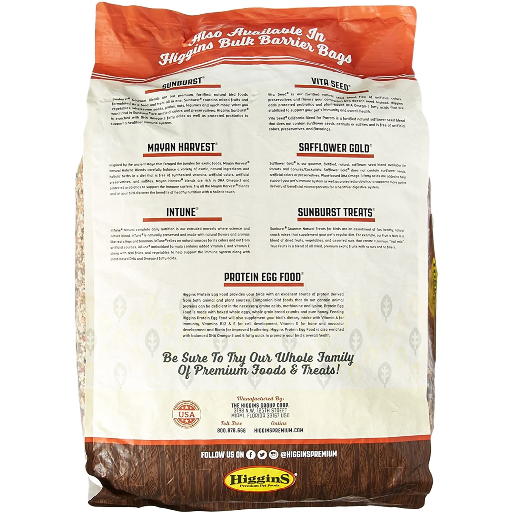 Higgins Premium Pet Foods Safflower Gold for Conures, Cockatiels & Lovebirds, 25lb