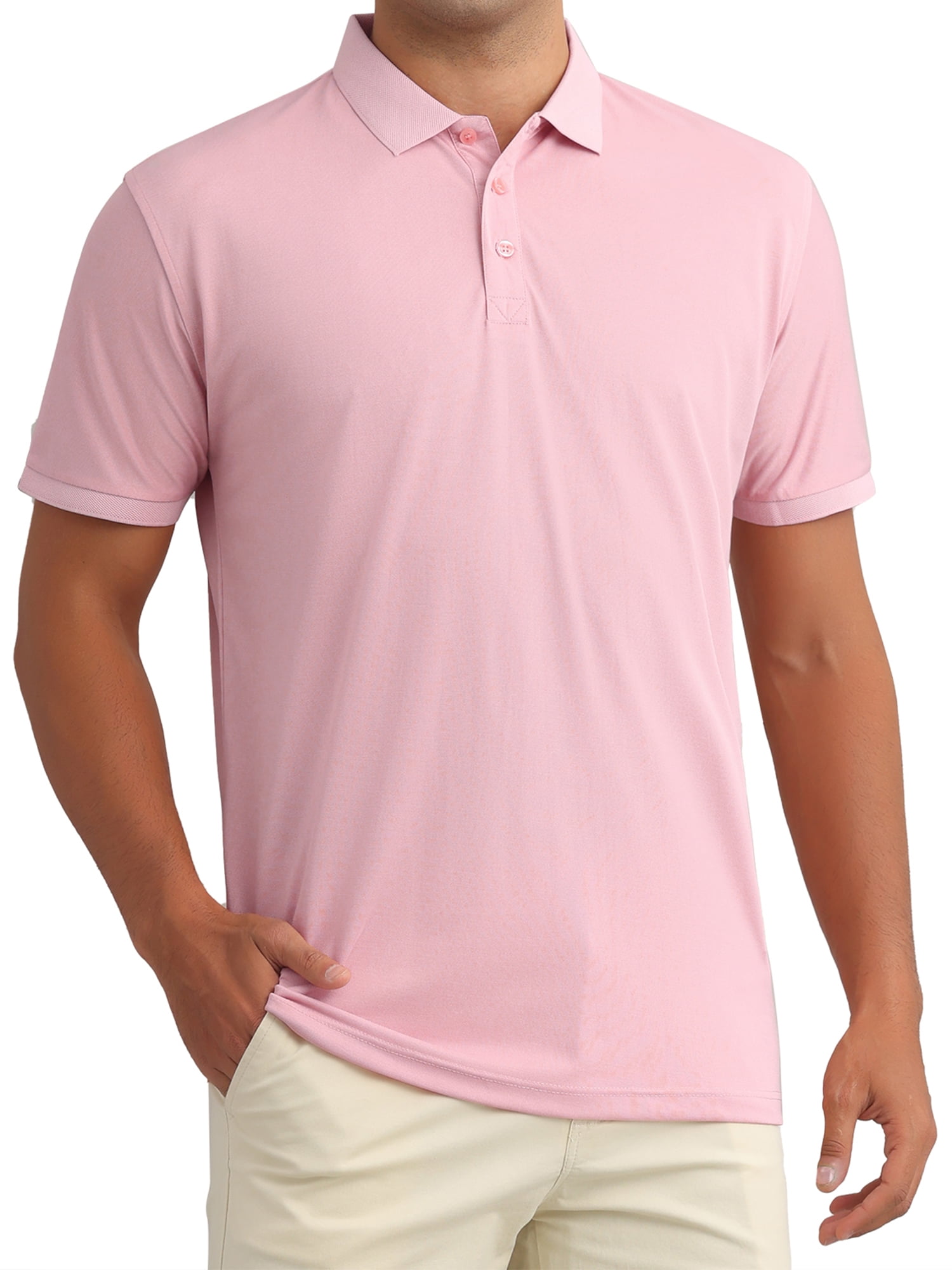DARING DIVA Men's Solid Stretch Short Sleeve Slim Fit Golf Shirt M Pink