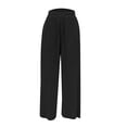 thumbnail image 5 of FUNUONY Wide Leg Pants for Women High Waisted Palazzo Pants Work Casual Flowy Loose Trousers with Pockets Women's Solid Color Ribbed Brushed Elastic Waist Casual Pants Black L, 5 of 9