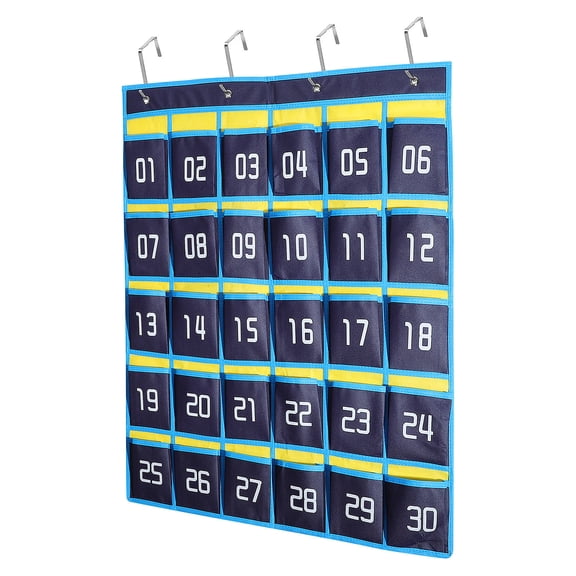 PENIKOKO Numbered Classroom Organizer with 30 Pockets and Hooks, Wall Hanging Phone Pocket Chart for School and Home Storage