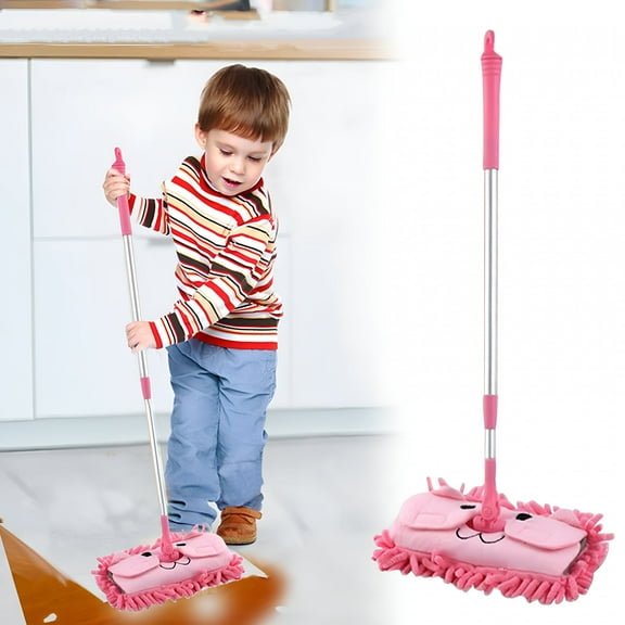 BESTSKY Mini Chenille Mop Cute Cartoon Flat Dust Mop Detachable 360 Degree Rotation Extension-type Children Role Play Mop Cleaner Toy for Toddlers