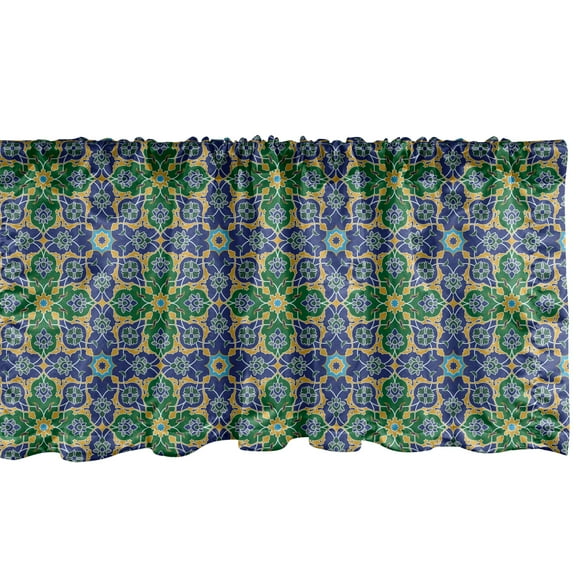 Ambesonne Orient Window Valance, Oriental Damask, 54" X 18", Yellow Green Teal