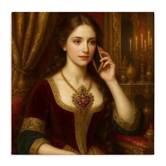 Stupell Industries Eclectic Rococo Woman with Cell Phone Canvas Art, 17 x 17, by Grotto Studios