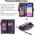 thumbnail image 3 of for iPhone 12 pro Wallet case,iPhone 12 Phone case with Zipper Card Holders for Women Slots Crossbody Flip Folio Book Cover with Credit Card Holder Men case - Purple, 3 of 6