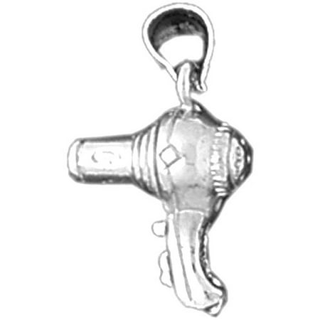 14K White Gold 3D Blow Dryer Pendant - 19 mm