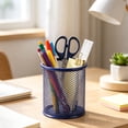 thumbnail image 6 of Pen Holder, Metal Mesh Pencil Cup, Hollow Round Stationery Cup, Large Capacity Desk Caddy for Pencils, Markers, and Makeup Brushes, Compact Table Organizer for Pens, Markers, and Scissors,Pink, 6 of 9