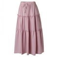 thumbnail image 5 of Fsqjgq Skirts for Women Preppy Vintage Skirt Women’S Elastic High Waist Boho Maxi Skirt Ruffle A-line Swing Long Skirts Pink S, 5 of 9