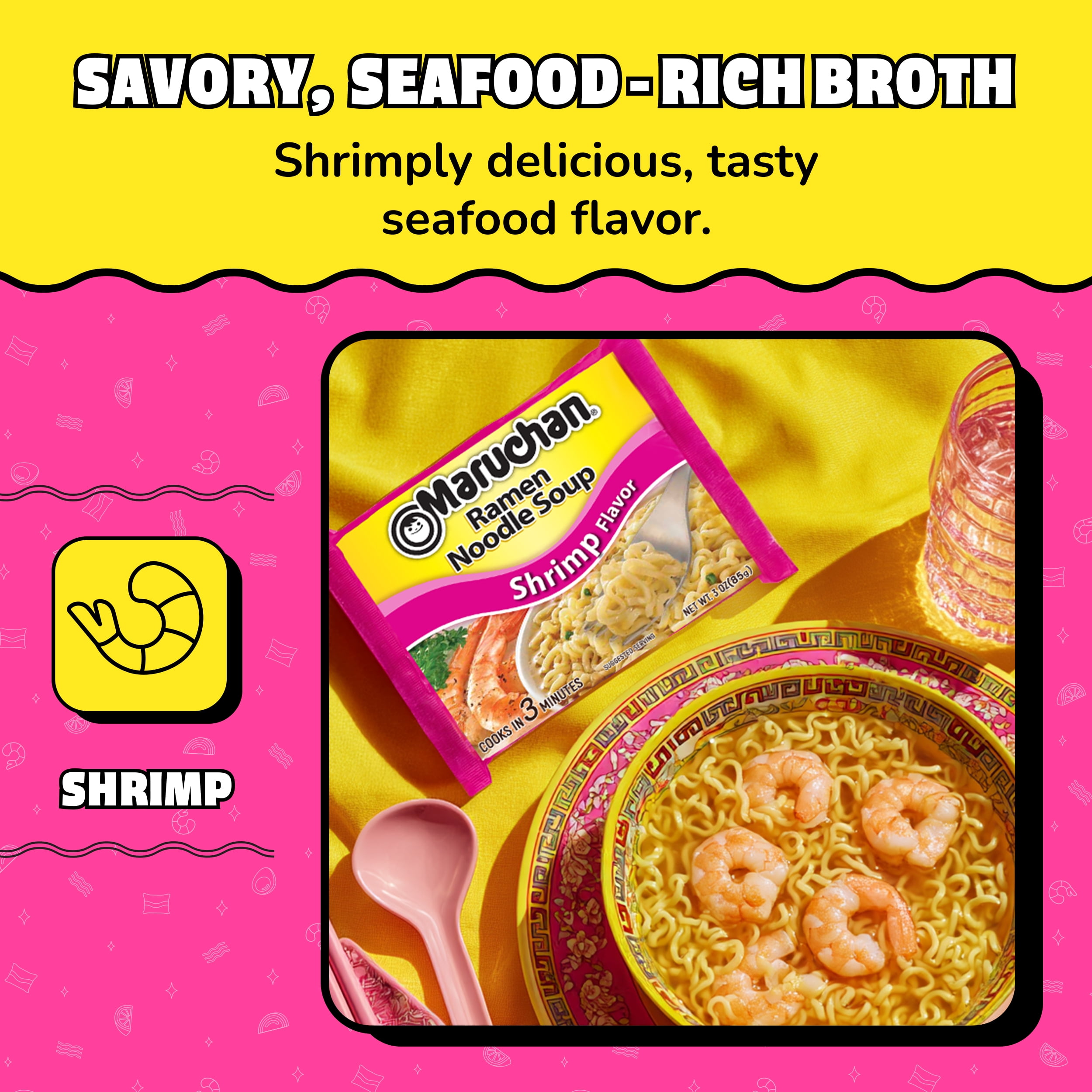 (12 pack) Maruchan Ramen Noodle Soup, Shrimp Flavor Instant Noodles, 3 oz