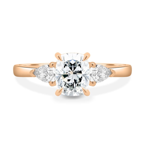 3.00Ct Elongated Cushion Lab-grown diamond Trilogy Engagement Ring, Cathedral, 18K Rose Gold