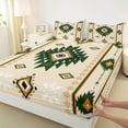 thumbnail image 3 of Manfei Brown Boho Bohemain Full Size Sheets,Green Aztec Floral Bed Sheets,Bohemain Geometry Sheet Sets,Breathable Room Decorative,4 Pieces, 3 of 7