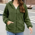 thumbnail image 2 of MIUOWANP Womens Fleece Coat Women's Hooded Single Breasted Long Sleeved Solid Color Double-Sided Plush Long Sleeved Hooded Casual Jacket Green L, 2 of 5