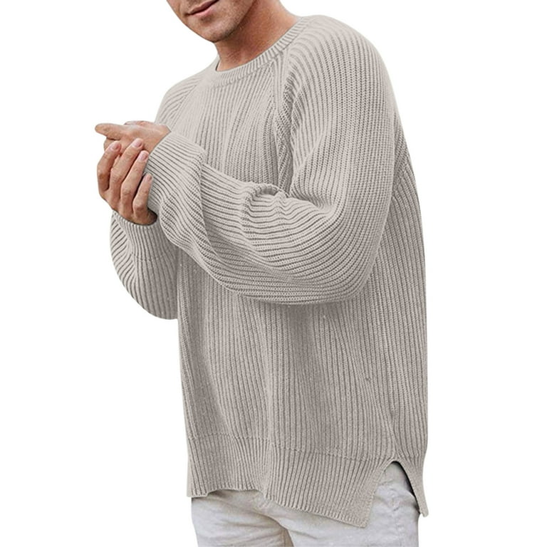 grey male autumn winter casual solid knits raglan sleeve sweater