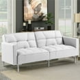 White Futon Sofa Bed, Convertible Folding Sofa Bed, Modern Upholstered Sleeper Sofa Bed with 2