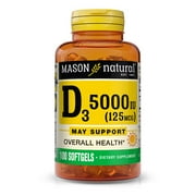 Mason Natural Vitamin D3 125 mcg (5000 IU) - Supports Overall Health, Strengthens Bones and Muscles, from Fish Liver Oil, 100 Softgels