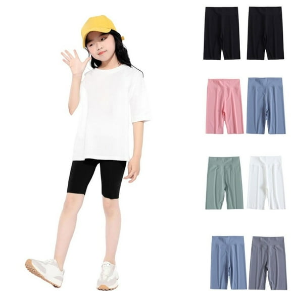 SILVERCELL 2 Packs Girls Athletic Half Leggings 1/2 Pants Kids Dance Running Bike Shorts Workout Tights Activewear, Size 3-12T