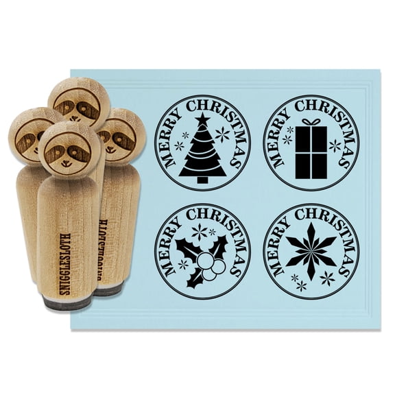 Merry Christmas Seals Gift Labels Rubber Stamp Set for Scrapbooking Crafting Stamping - Medium 1 Inch