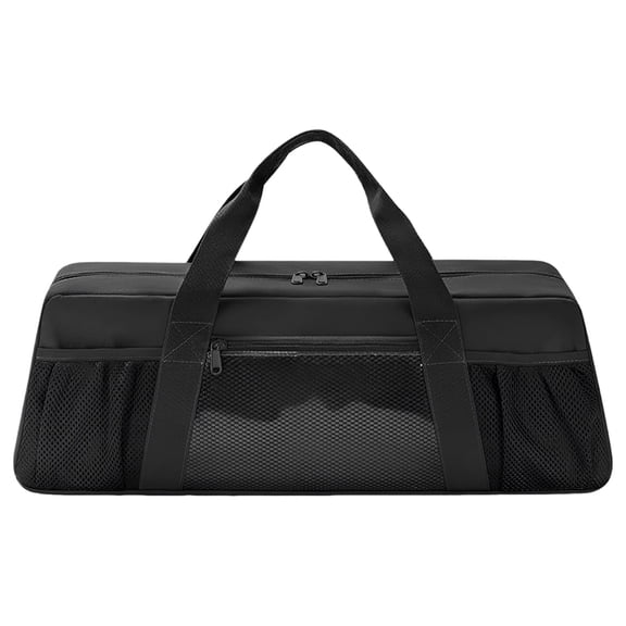 Black BBQ Tools Storage Bag, 21.6 x 6.3 x 7.5 in / 55 x 16 x 19 cm Portable Grill Utensil Organizer with Reinforced Handles, Zippered Main Compartment, Mesh Side Pockets for Outdoor Camping Picnic