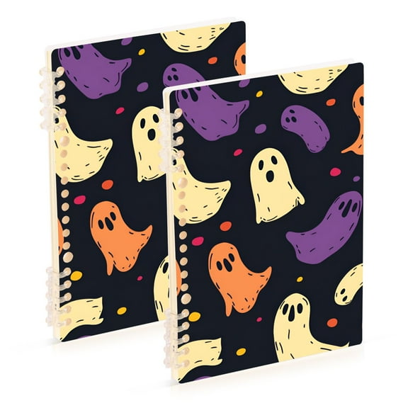 FORMRS 1-Subject Spiral Notebook 8" x 5" College Ruled 60 Refillable Sheet A5 Hard Cover, 2 Pack, Purple Halloween Ghosts