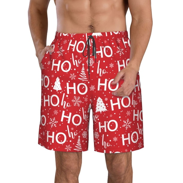 Fotbe Christmas Hohoho Trajes de Baño Estampados para Hombre, Shorts de Verano de Secado Rápido, Ropa de Playa, Bañadores-Medium