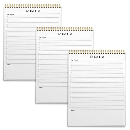 Better Office Products To Do List Notepad, 8.5" x 11", Planning Note Pad, 50 Sheets, Double Wire Spiral, Daily Agenda Productivity Checklist Organizer,(3 Pack)